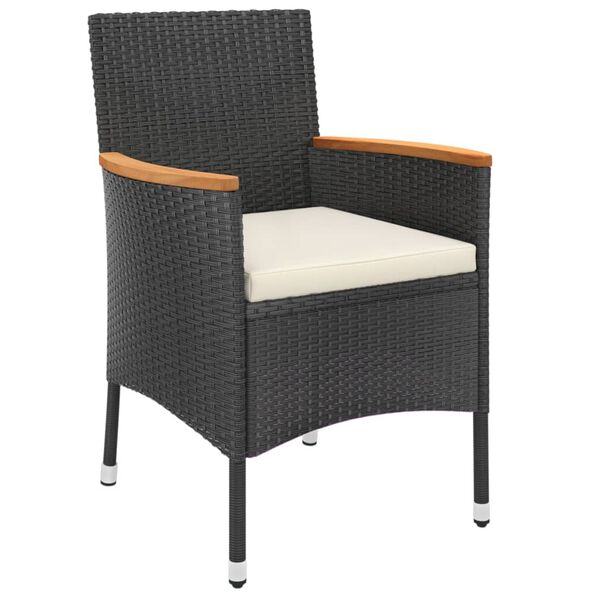 vidaXL Vrtna bistro garnitura 3-delna z blazinami črn poli ratan