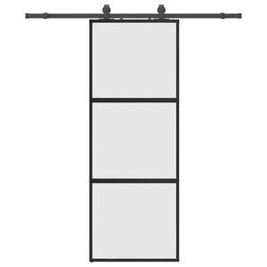 vidaXL Drsna vrata z opremo črna 76x205 cm kaljeno steklo