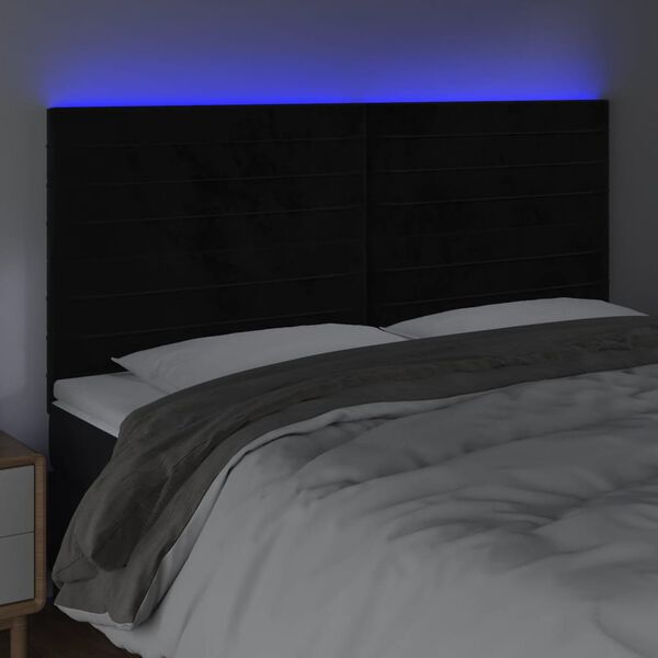 vidaXL LED posteljno vzglavje črno 180x5x118/128 cm žamet
