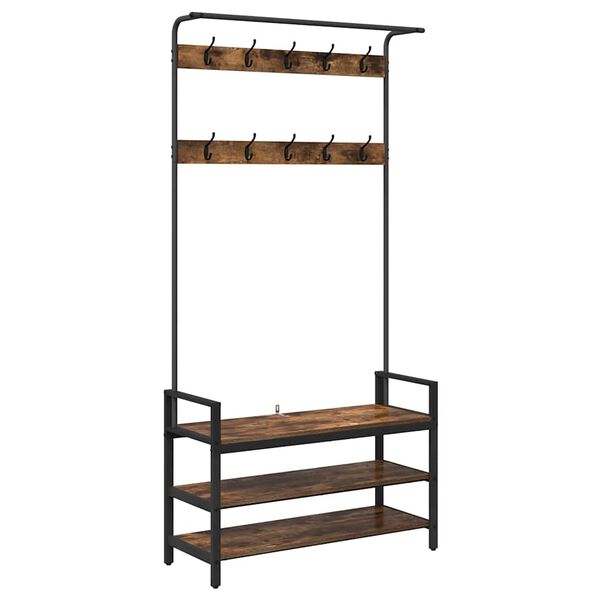 vidaXL Obe&scaron;alnik za pla&scaron;če s polico Dimljeni oreh 95 x 34 x 184 cm