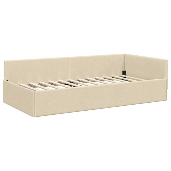 vidaXL Kotna postelja z vzglavjem krema 90 cm x 200 cm Žamet