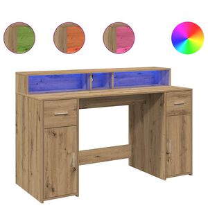 vidaXL Pisalna miza z LED lučkami artisan hrast 140x55x91 cm inž. les