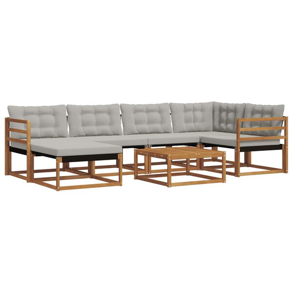 vidaXL Zunanja garnitura za sedenje 7 pcs Naravna in svetlo siva