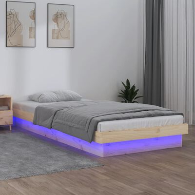 vidaXL LED posteljni okvir 75x190 cm trden les