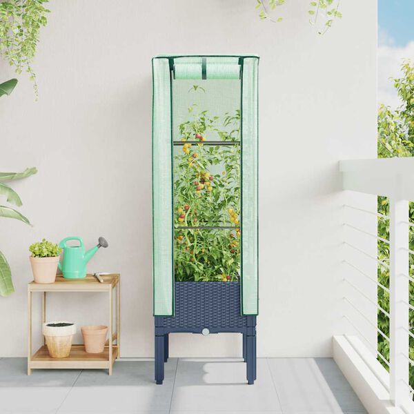 vidaXL Visoka greda s prevleko za rastlinjak videz ratana 40x40x140 cm