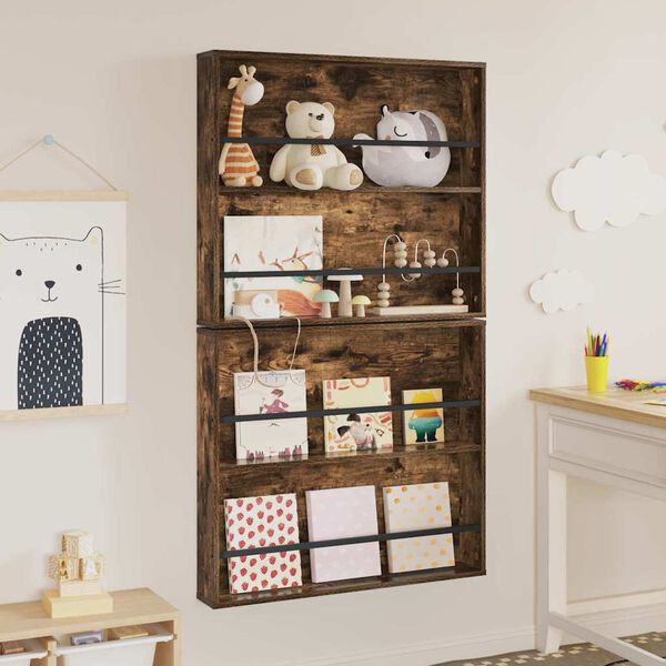 vidaXL Regal za revije s polico 2 pcs Dimljeni oreh 80 x 12 x 70 cm