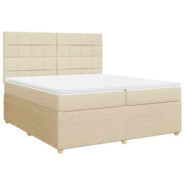 vidaXL Box spring postelja z vzmetnico krem 200x200 cm blago