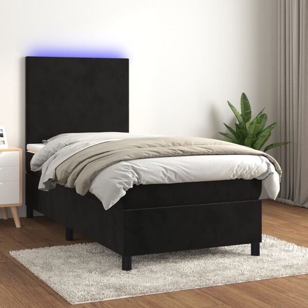 vidaXL Box spring postelja z vzmetnico LED črna 100x200 cm žamet