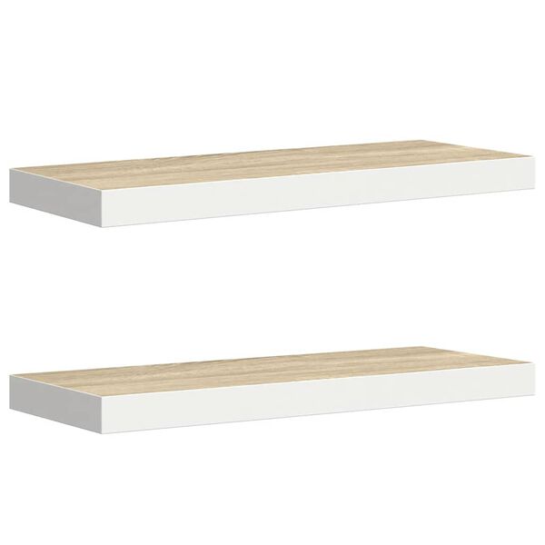 vidaXL Stenske police 2 kosa barva hrasta in bela 60x23,5x3,8 cm MDF