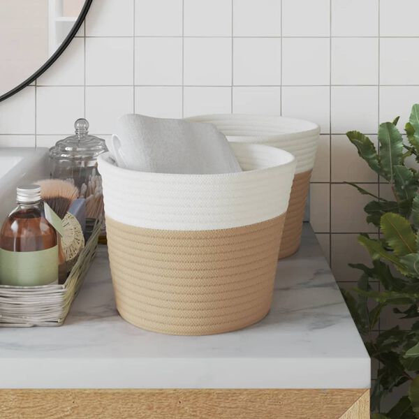vidaXL Košara za shranjevanje 2 kosa bež in bela Ø24x18 cm bombaž