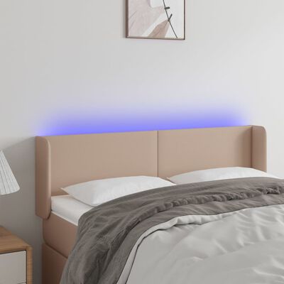 vidaXL LED posteljno vzglavje kapučino 147x16x78/88 cm umetno usnje