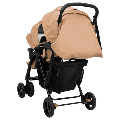 vidaXL Otroški voziček za dvojčke taupe jeklo