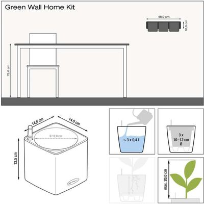 LECHUZA Cvetlična korita 3 kosi Green Wall Home Kit sijaj antracitna