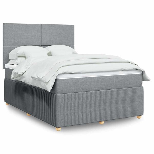 vidaXL Box spring postelja z vzmetnico svetlo siva 140x200 cm blago