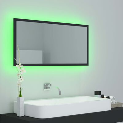 vidaXL LED kopalniško ogledalo sivo 90x8,5x37 cm akril