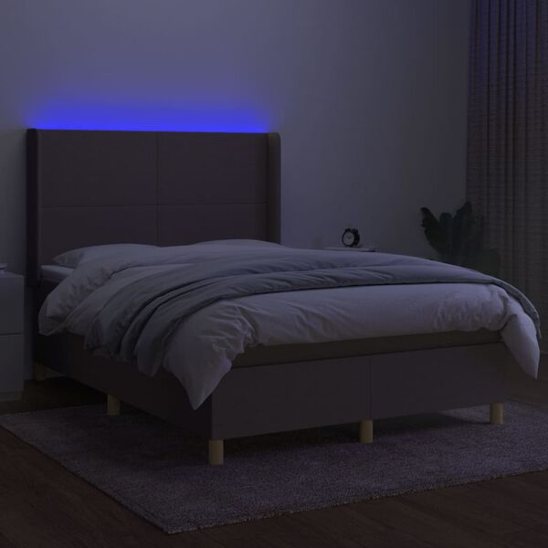 vidaXL Box spring postelja z vzmetnico LED taupe 140x200 cm blago