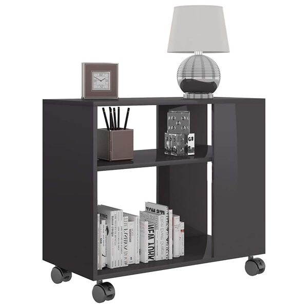 vidaXL Stranska mizica visok sijaj siva 70x35x55 cm konstruiran les