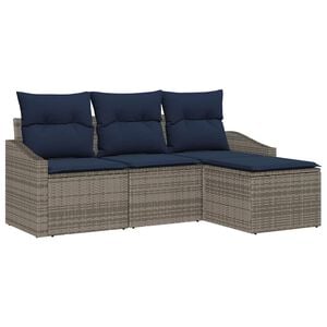 vidaXL Kavčna garnitura 4 pcs Siva in mornarsko modra poli ratan