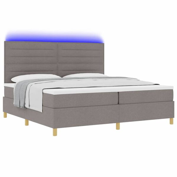 vidaXL LED Box Spring Postelja z vzmetnico Taupe 200 x 200 cm blago