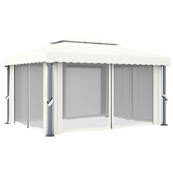 vidaXL Paviljon z zaveso 4x3 m kremno bel aluminij