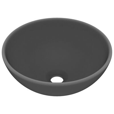 vidaXL Razkošen umivalnik okrogel mat temno siv 32,5x14 cm keramičen