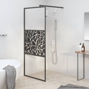 vidaXL Pregrada za tu&scaron; 80x195 cm ESG steklo s kamnitim dizajnom črna