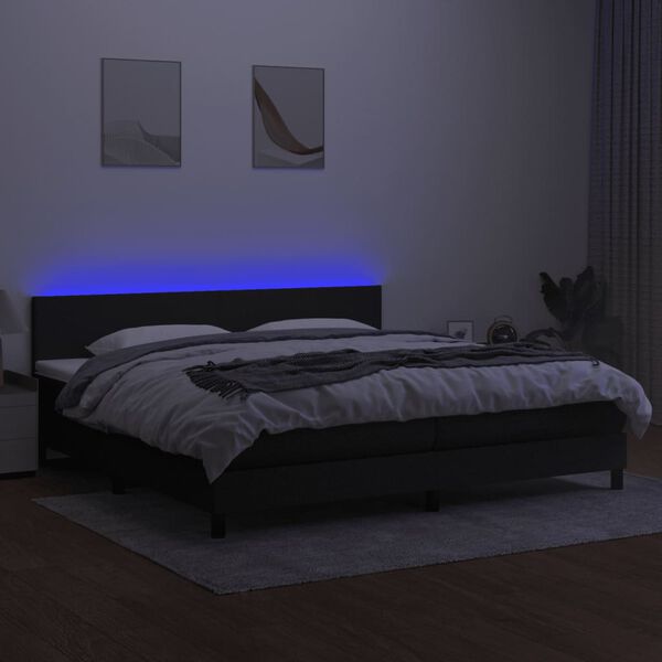 vidaXL Box spring postelja z vzmetnico LED črna 200x200 cm blago