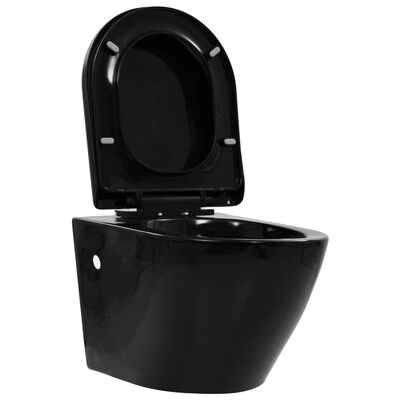 vidaXL Viseča WC školjka brez roba keramična črna