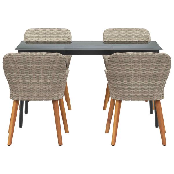 vidaXL Komplet za jedilnico v vrtu 5 pcs Svetlo siva poli ratan