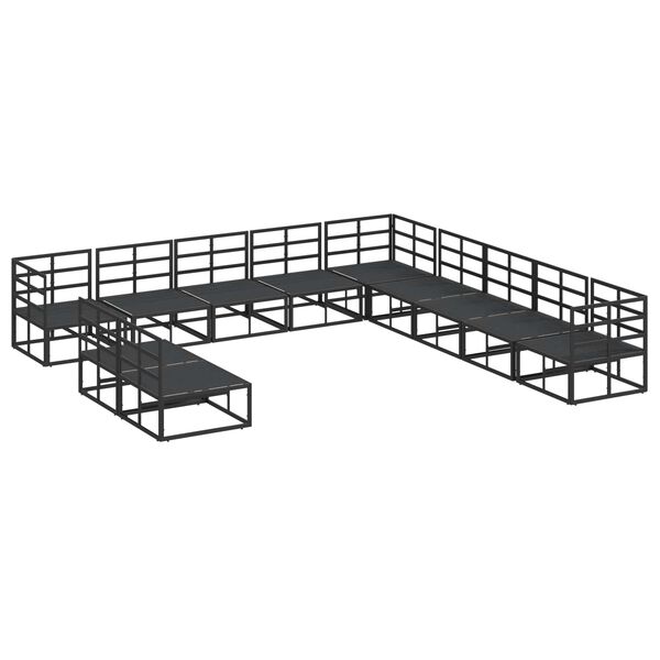 vidaXL Vrtna sedežna garnitura z blazino 11 pcs Črna Aluminij