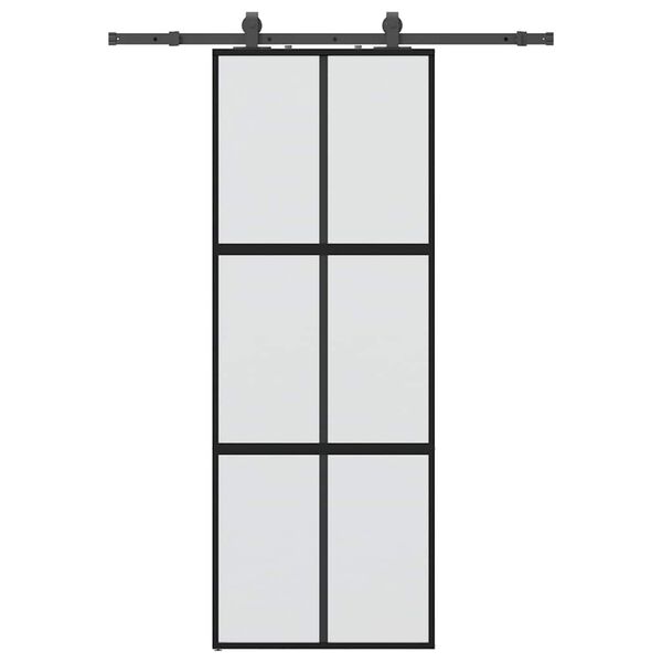 vidaXL Drsna vrata z opremo črna 76x205 cm kaljeno steklo