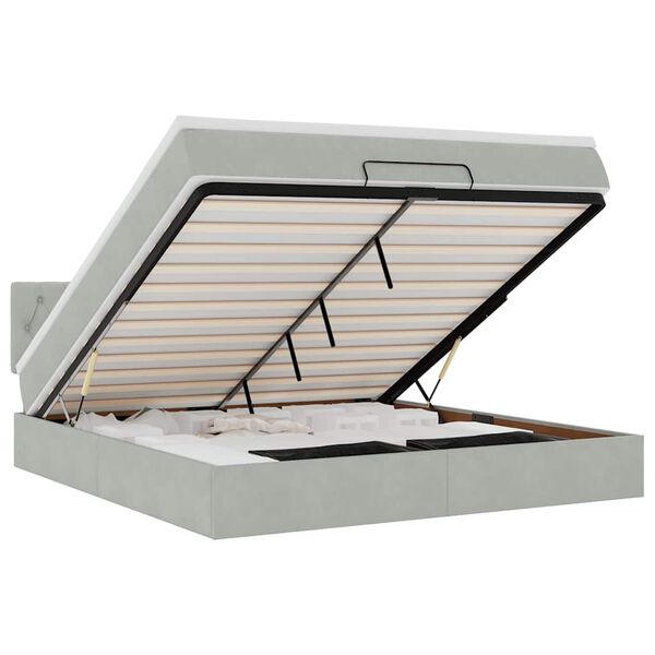 vidaXL Otomanska postelja z vzmetnico&LEDs svetlo siva 180x200cm žamet