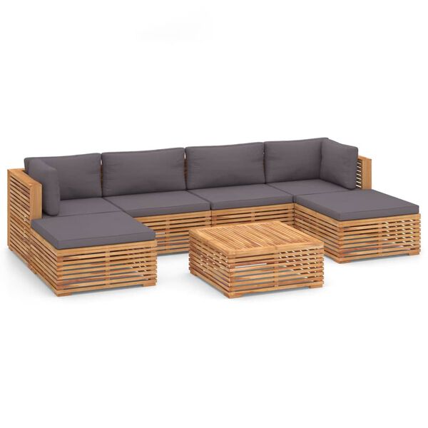 vidaXL Vrtna sedežna garnitura 7-delna s temno sivimi blazinami