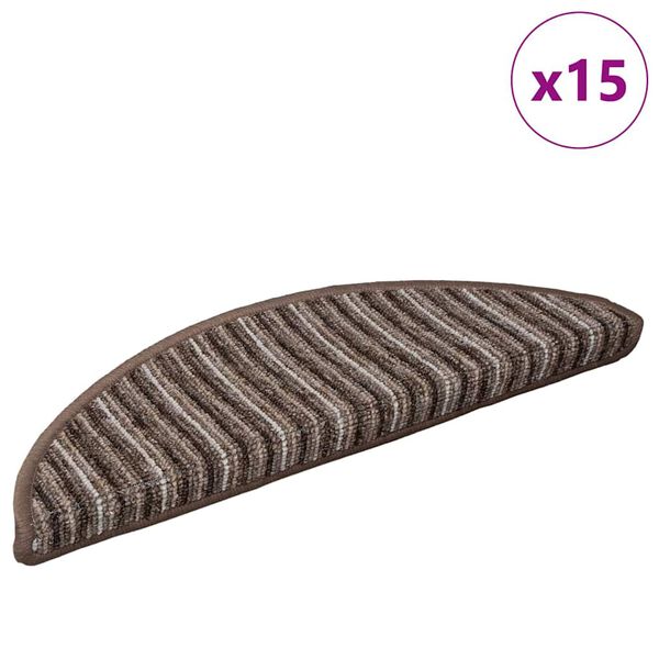 vidaXL Samolepilni stopni&scaron;čni tepihi 15 pcs Rjava 56 x 17 x 3 cm