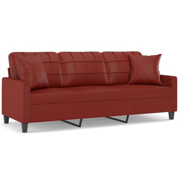 vidaXL Trosed z vzglavniki in blazinami vinsko rdeč 180 cm um. usnje