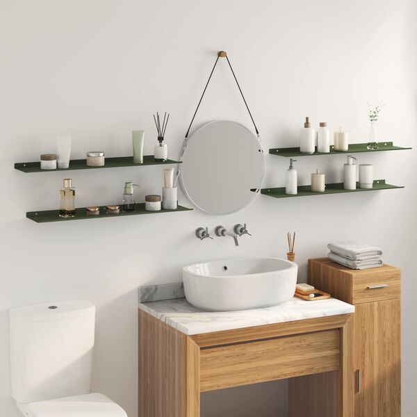 vidaXL Ležeča polica 4 pcs Oljčno zelena 80 x 18 x 2,5 cm Jeklo