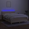 vidaXL Box spring postelja z vzmetnico LED krem 140x200 cm blago