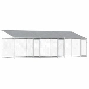 vidaXL Pasji boks s streho in vrati siv 6x2x2 m pocinkano jeklo