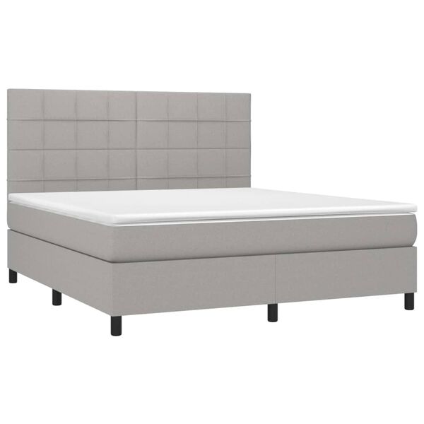 vidaXL Box spring postelja z vzmetnico LED sv. siva 160x200 cm blago