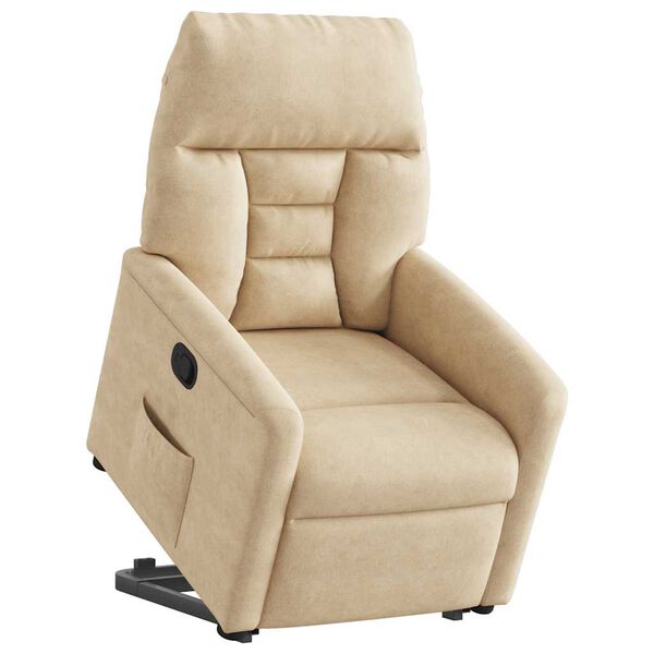 vidaXL Naslanjač s funkcijo vstajanja krem blago iz mikrovlaken