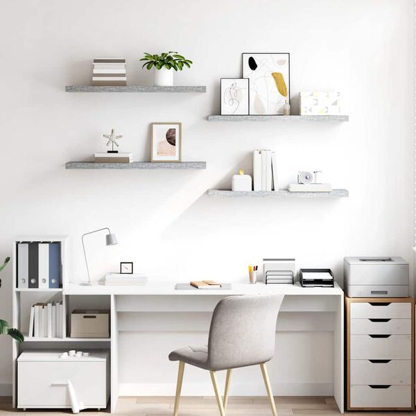 vidaXL Stenske police 4 kosi betonsko sive 90x23,5x3,8 cm MDF