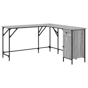 vidaXL Pisalna miza siva sonoma 141x141x75 cm inženirski les