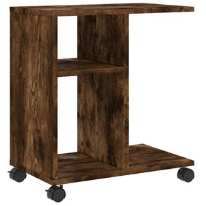 vidaXL Stranska mizica s kolesi dimljen hrast 50x30x55 cm inžen. les