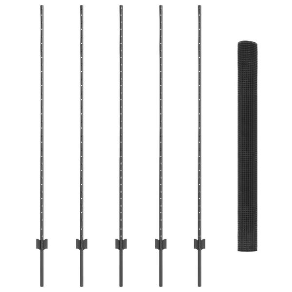 vidaXL Ograja s stebrom Siva 1,5 x 10 m Jeklo in PVC