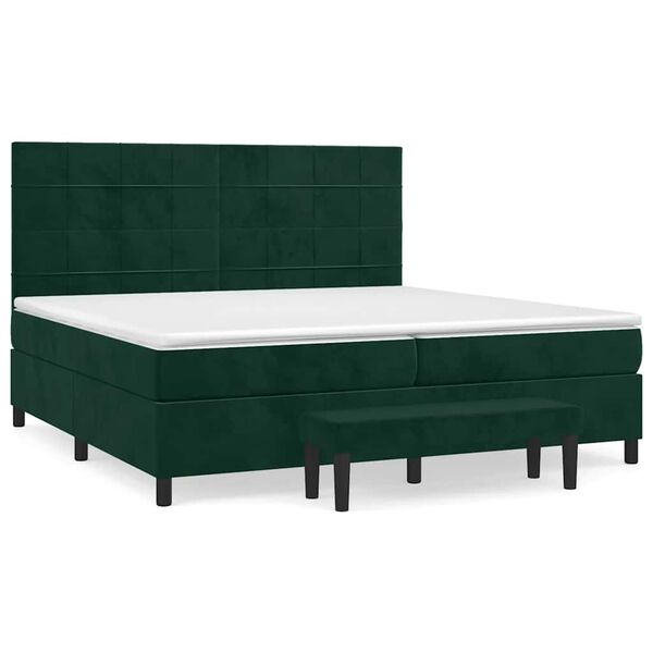 vidaXL Box spring postelja z vzmetnico temno zelena 200x200 cm žamet