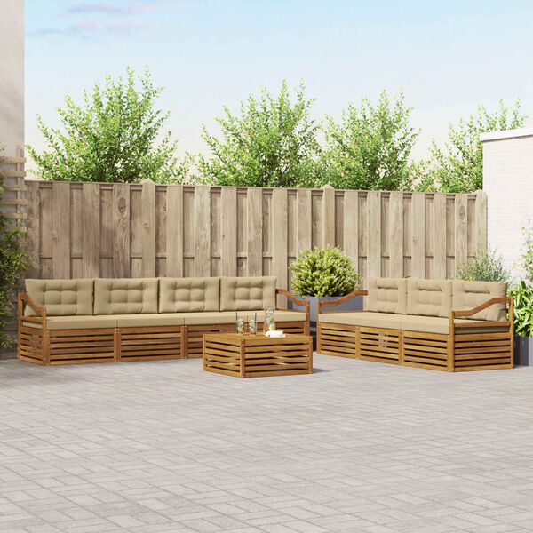 vidaXL Zunanja garnitura za sedenje z blazino 8 pcs Naravna in bež