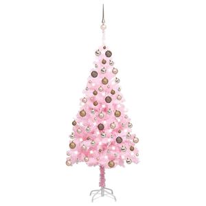 vidaXL Umetna osvetljena novoletna jelka z bunkicami roza 120 cm PVC