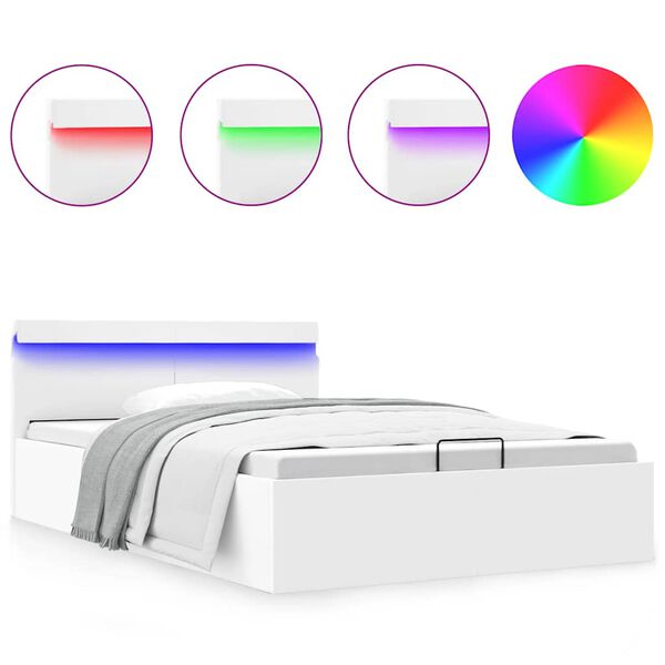 vidaXL Dvižni posteljni okvir LED belo umetno usnje 140x200 cm