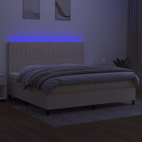 vidaXL Box spring postelja z vzmetnico LED krem 200x200 cm blago