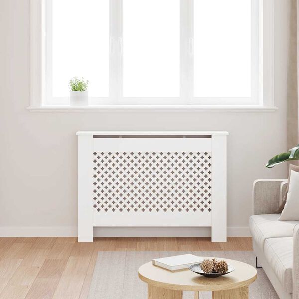 vidaXL Pokrov za radiator bel 112x19x81,5 cm MDF